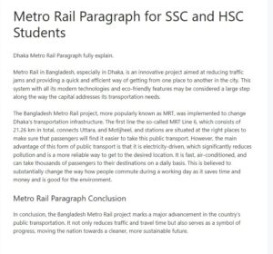 Metro Rail Paragraph pdf